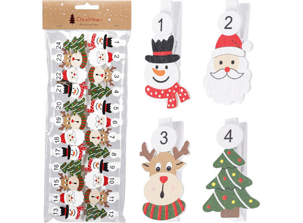 Adventskalender figur m/24stk klype 4ass 