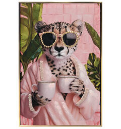 Bilde Lerretstrykk Leopard rosa 40x60cm Shiny foliert fototrykk med gullramme