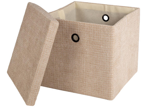 Boks m/lokk krem soft cord 30x30x28cm Sammenleggbar 