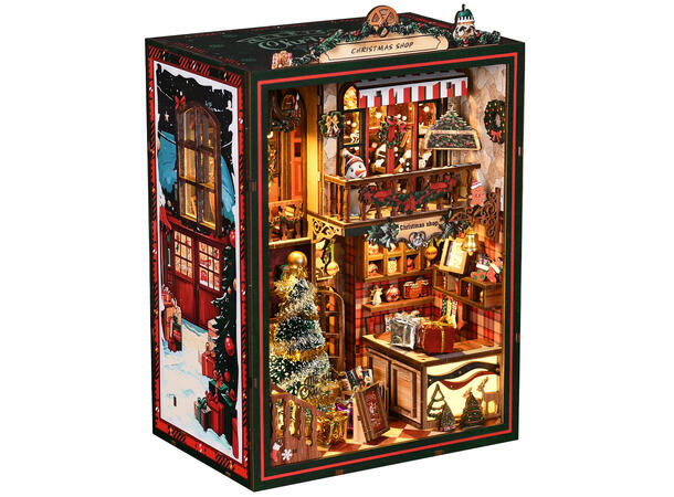 Book Nook Julebutikken 16x11x21,5cm MDF papir LED lys musikk uten batteri 