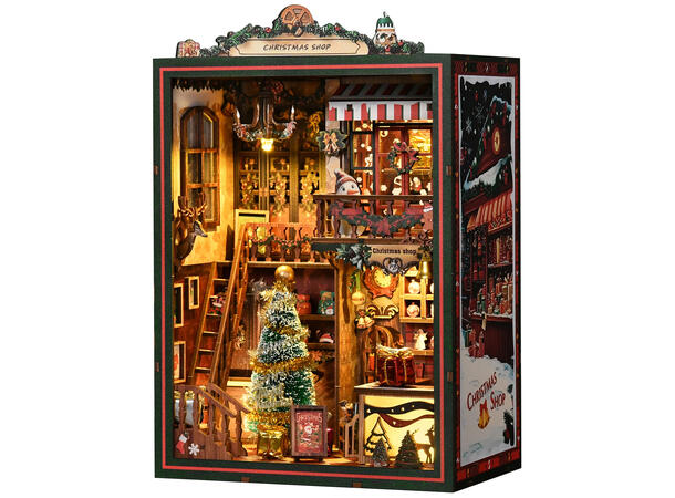 Book Nook Julebutikken 16x11x21,5cm MDF papir LED lys musikk uten batteri 