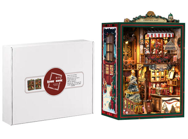 Book Nook Julebutikken 16x11x21,5cm MDF papir LED lys musikk uten batteri 