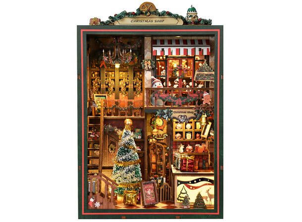 Book Nook Julebutikken 16x11x21,5cm MDF papir LED lys musikk uten batteri 