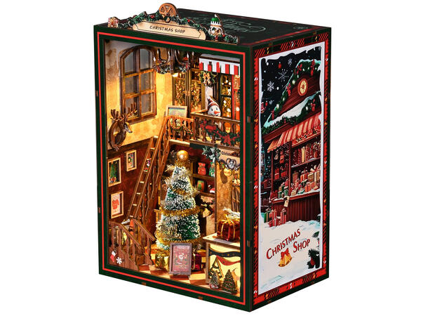 Book Nook Julebutikken 16x11x21,5cm MDF papir LED lys musikk uten batteri 