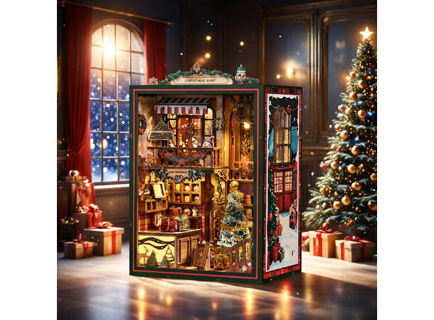 Book Nook Julebutikken 16x11x21,5cm MDF papir LED lys musikk uten batteri 