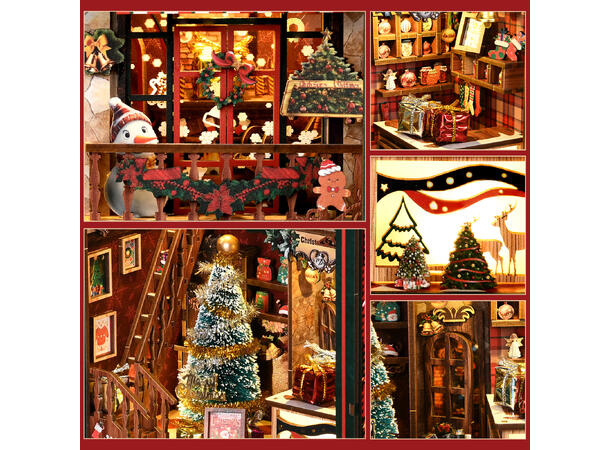 Book Nook Julebutikken 16x11x21,5cm MDF papir LED lys musikk uten batteri 