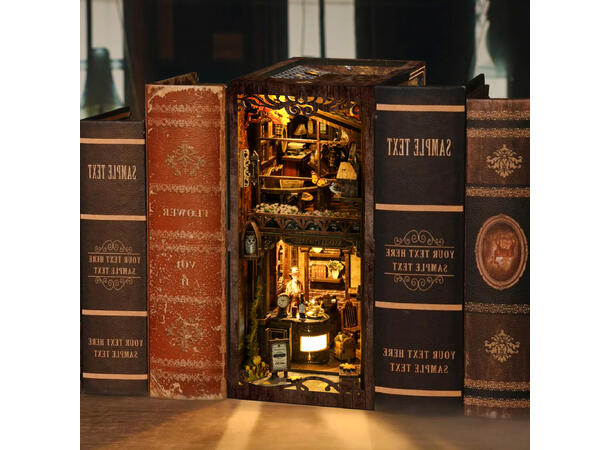 Book Nook Kaffehuset 23x18x11cm MDF papir stoff LED lys uten batteri 