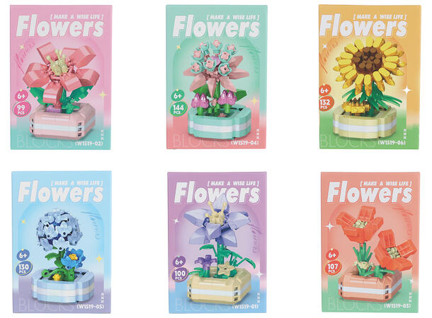 Byggesett blomsterpotte mini kloss 6ass Display 6stk 99-144 deler 