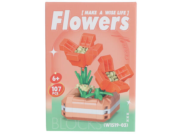 Byggesett blomsterpotte mini kloss 6ass Display 6stk 99-144 deler 