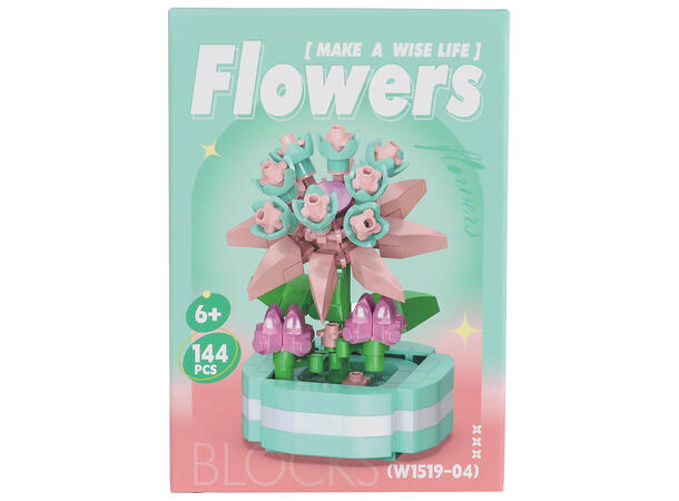 Byggesett blomsterpotte mini kloss 6ass Display 6stk 99-144 deler 