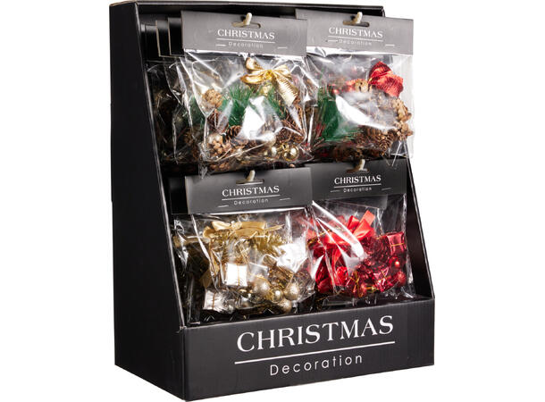 Dekor jul Kongler Kuler Sløyfe 4ass Display 54stk 