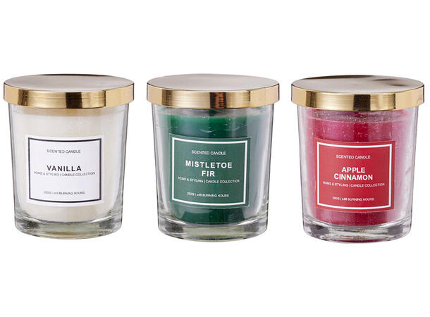 Duftlys Rød Grønn Hvit 8x9,5cm 3ass Brenntid 28t 