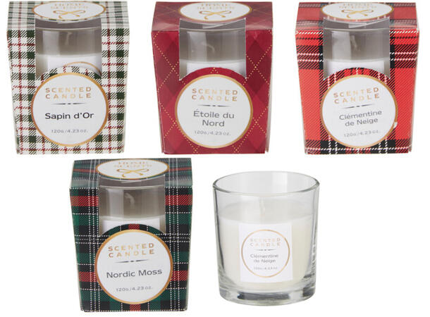 Duftlys glass rutet 7,5x8cm 4ass Display 24stk Brenntid 18-20t 