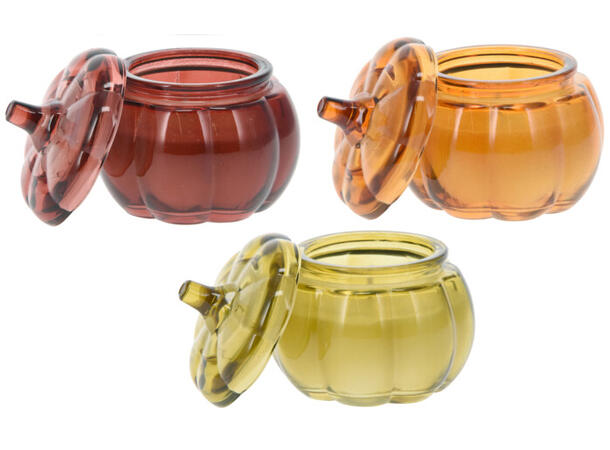 Duftlys gresskarkrukke 8,5x8,5cm 3ass 