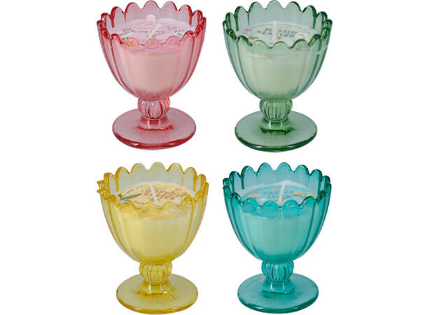 Duftlys i eggeglass 5x6cm 4ass Display 12stk 