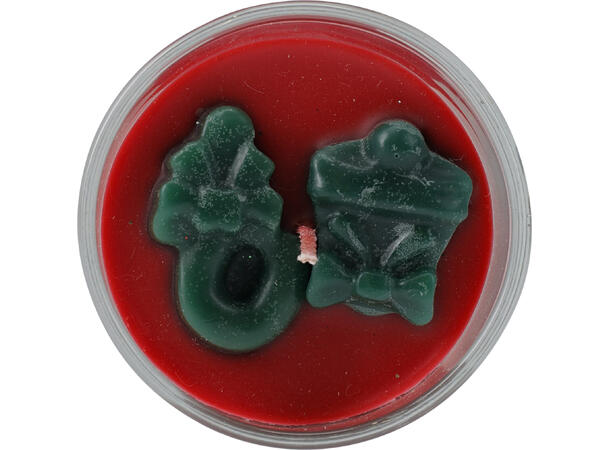 Duftlys m/julefigur 6x7,5cm 3ass Rød Grønn Hvit Brenntid 2t 