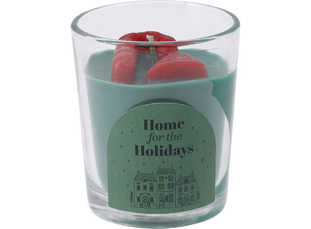 Duftlys m/julefigur 6x7,5cm 3ass Rød Grønn Hvit Brenntid 2t 