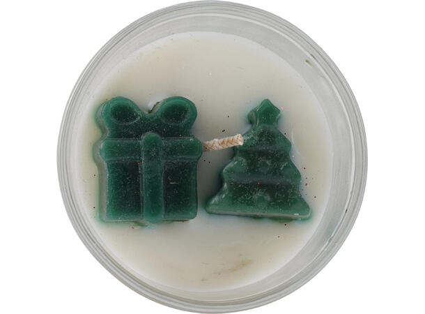 Duftlys m/julefigur 6x7,5cm 3ass Rød Grønn Hvit Brenntid 2t 