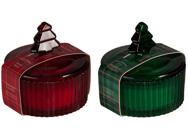 Duftlys rød/grønn m/juletre 10x5cm 2ass Brenntid 8t 