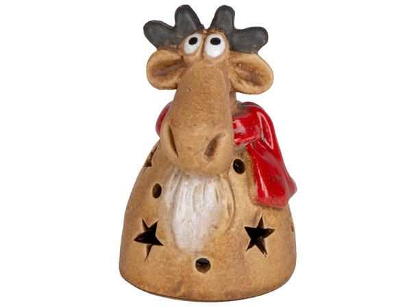 Elg sittende brun keramikk LED h: 10cm Batteri: 2xLR44 