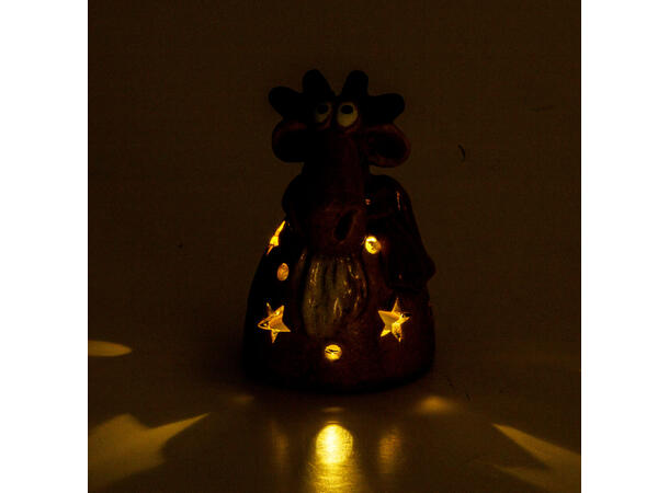 Elg sittende brun keramikk LED h: 10cm Batteri: 2xLR44 