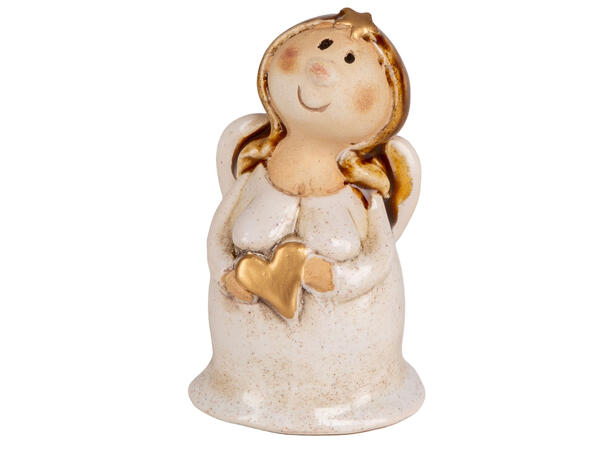 Engel krem m/gullhjerte keramikk 8,5cm 