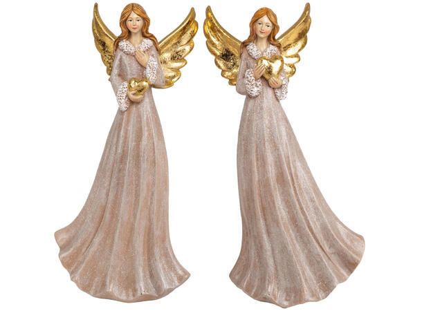 Engel krem med gullvinger h:24,5cm 2ass 