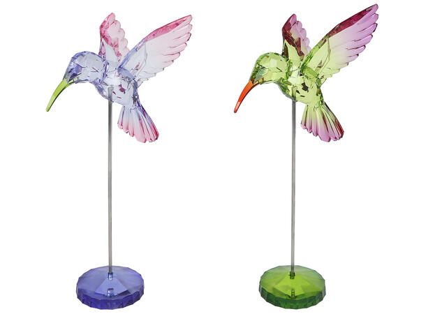 Figur Kolibri akryl farget 10x25cm 2ass Forpakning 8stk 