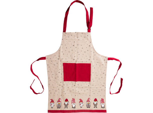 Forkle beige/rød nissemotiv 60x84cm Vekt:145gram 100 % bomull 