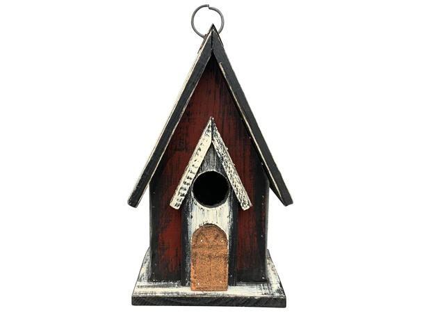 Fuglehus tre/metall oransje 15x13x25cm 