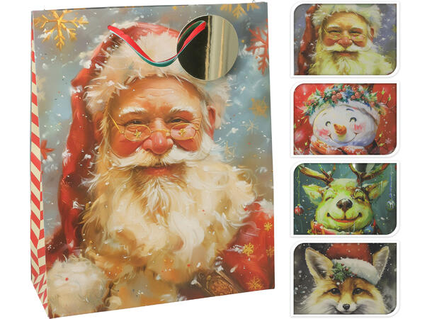 Gavepose Jul nisse/dyr  32x23x10cm 4ass 