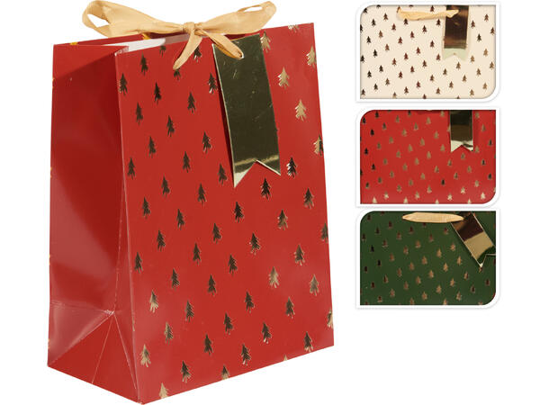 Gavepose Juletre 23x18x10cm 3ass Rød Grønn Krem 