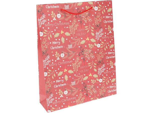 Gavepose Merry Christmas 25x9x35cm 3ass Forpk 24stk Rød grønn hvit 