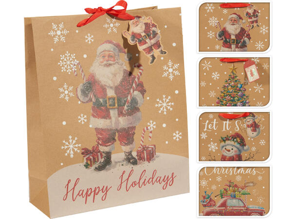 Gavepose kraft jul snø 32x26x10cm 4ass 