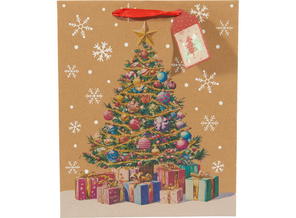 Gavepose kraft jul snø 32x26x10cm 4ass 