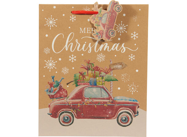 Gavepose kraft jul snø 32x26x10cm 4ass 