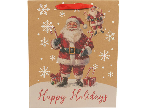 Gavepose kraft jul snø 32x26x10cm 4ass 