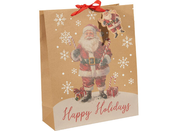 Gavepose kraft jul snø 32x26x10cm 4ass 