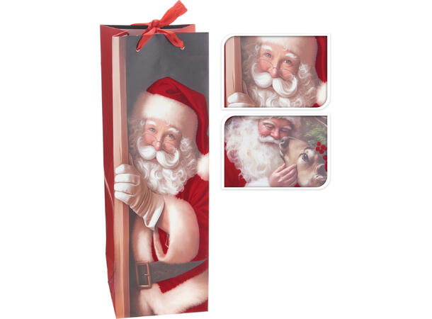 Gavepose nisse flaske 12x36cm 2ass Fløyelsfinish 