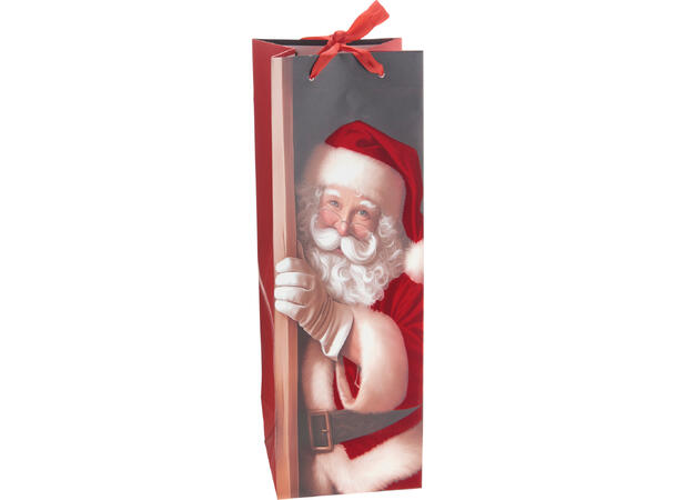 Gavepose nisse flaske 12x36cm 2ass Fløyelsfinish 