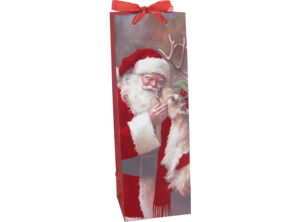 Gavepose nisse flaske 12x36cm 2ass Fløyelsfinish 