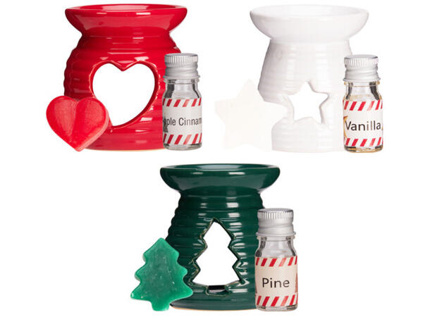 Gavesett duftbrenner olje og voks 3ass Rød Grønn Hvit Dolomitt 6,5x7cm 