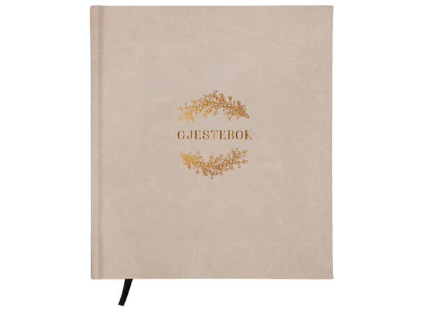 Gjestebok beige PU skinn m/gulltrykk 21x24 cm, 96 ark, 100 gram 
