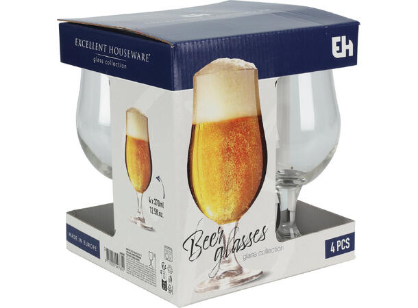 Glass Øl 370ml 8x18cm s/4 Vekt 235gr pr glass 