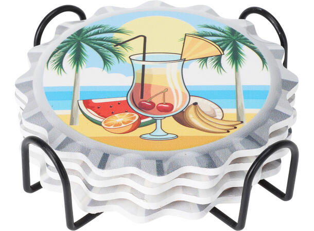 Glassbrikke keramikk Cocktail 11cm 4st Inkludert holder i metall 