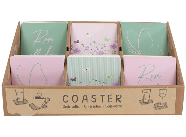 Glassbrikke m/tekst rosa/grønn 10cm 6ass Display 36stk Keramikk 