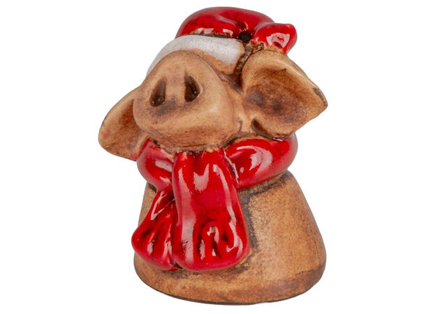 Gris m/skjerf brun keramikk 6x6cm 