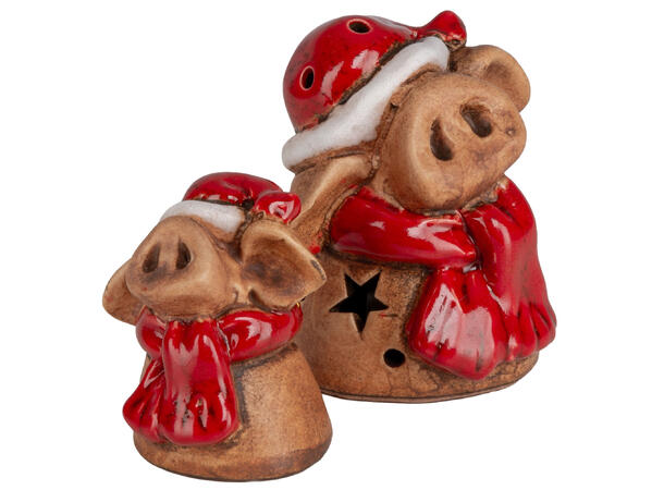 Gris m/skjerf brun keramikk 6x6cm 