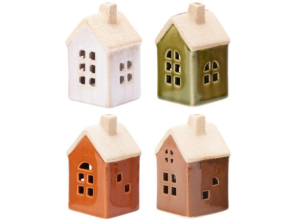 Hus LED 5x5x9cm porselen 4ass Display 24stk 