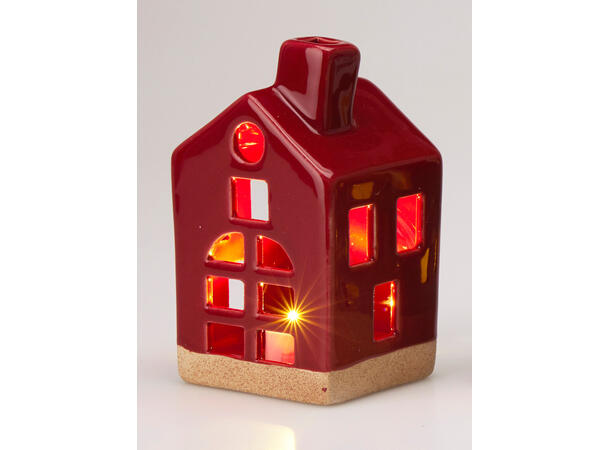 Hus LED keramikk 6x6x11cm 4ass Batteri:3xLR44 inkludert 
